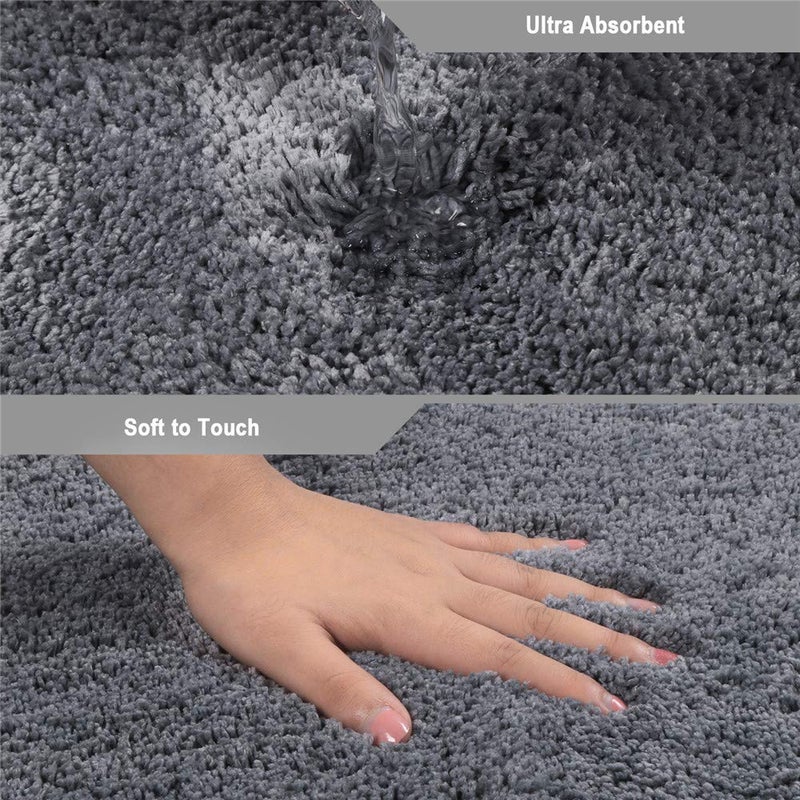 Seavish Luxury Grey Shag Curved Bath Rug, 18 x 30 inch Non Slip Microfiber Soft Absorbent Fanned Shower Mats Washable Bathroom Rug Corner Bath Tub Floor Carpet for Quadrant Shower Stall - Image 2